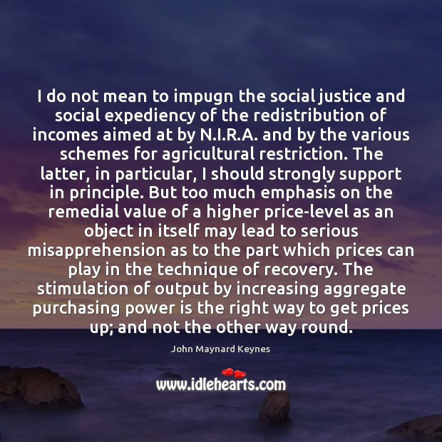 I do not mean to impugn the social justice and social expediency John Maynard Keynes Picture Quote