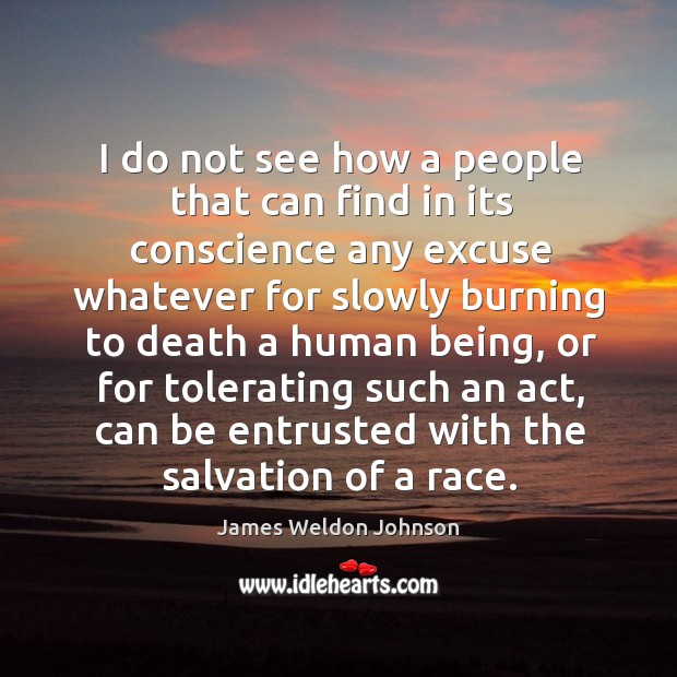I do not see how a people that can find in its conscience any excuse whatever for slowly James Weldon Johnson Picture Quote