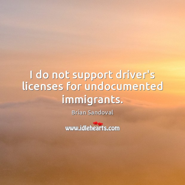 I do not support driver’s licenses for undocumented immigrants. Brian Sandoval Picture Quote