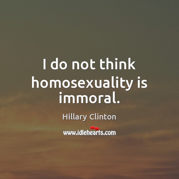 I do not think homosexuality is immoral. Hillary Clinton Picture Quote