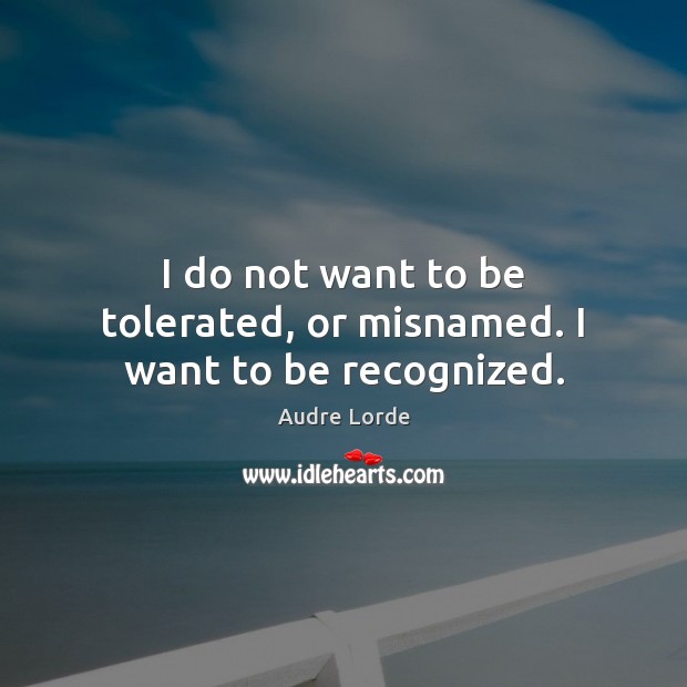 I do not want to be tolerated, or misnamed. I want to be recognized. Audre Lorde Picture Quote