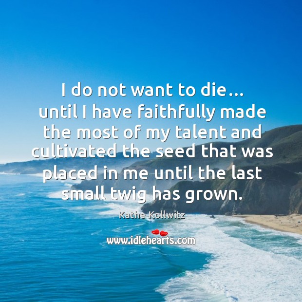 I do not want to die… until I have faithfully made the most of my talent Kathe Kollwitz Picture Quote