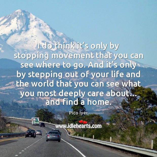 I do think it’s only by stopping movement that you can Pico Iyer Picture Quote