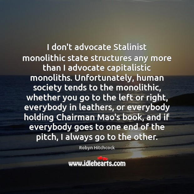 I don’t advocate Stalinist monolithic state structures any more than I advocate Robyn Hitchcock Picture Quote