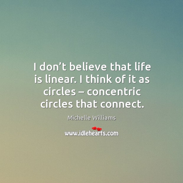 I don’t believe that life is linear. I think of it as circles – concentric circles that connect. Michelle Williams Picture Quote