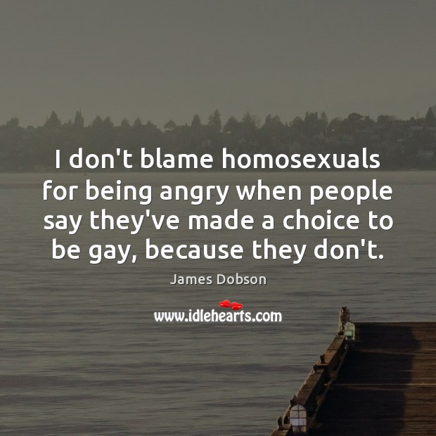 I don’t blame homosexuals for being angry when people say they’ve made James Dobson Picture Quote