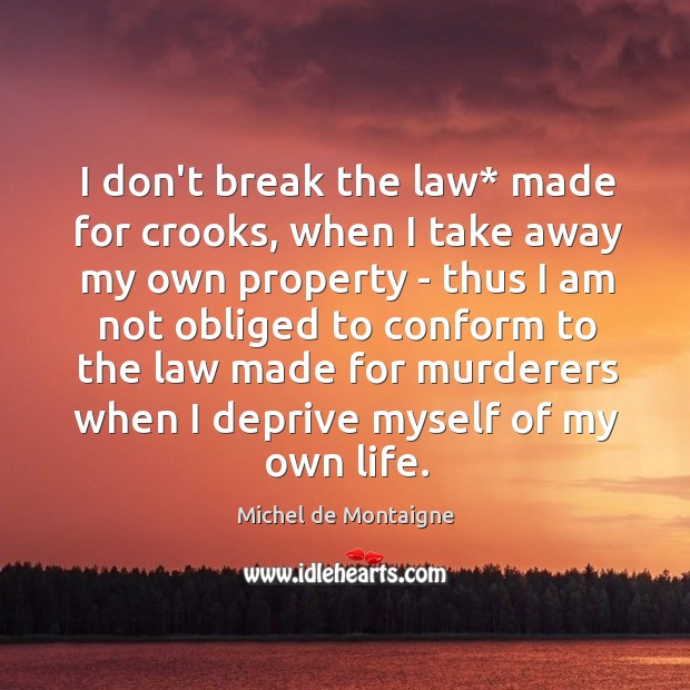 I don’t break the law* made for crooks, when I take away Michel de Montaigne Picture Quote
