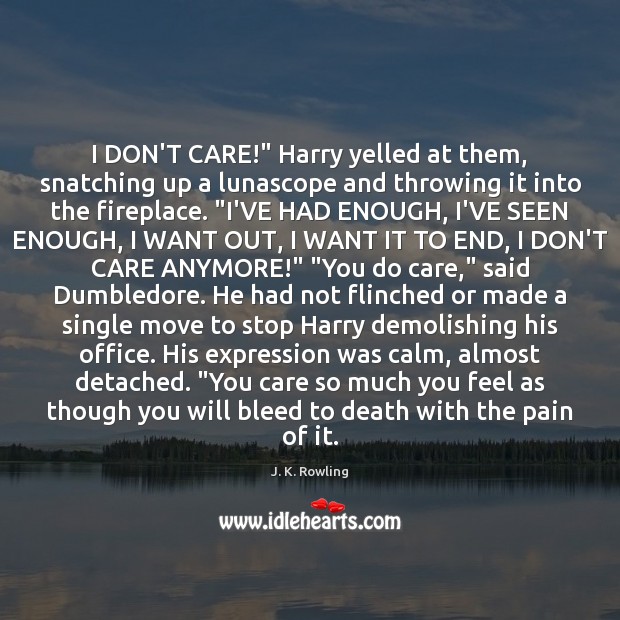 I DON’T CARE!” Harry yelled at them, snatching up a lunascope and J. K. Rowling Picture Quote