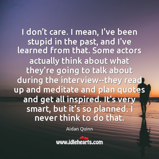 I don’t care. I mean, I’ve been stupid in the past, and Aidan Quinn Picture Quote