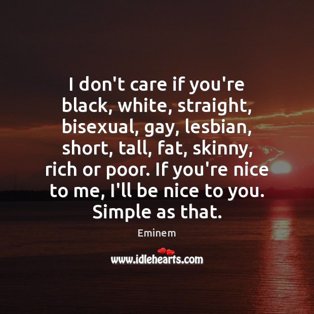 I don’t care if you’re black, white, straight, bisexual, gay, lesbian, short, Eminem Picture Quote