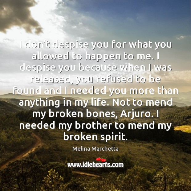 I don’t despise you for what you allowed to happen to me. Melina Marchetta Picture Quote