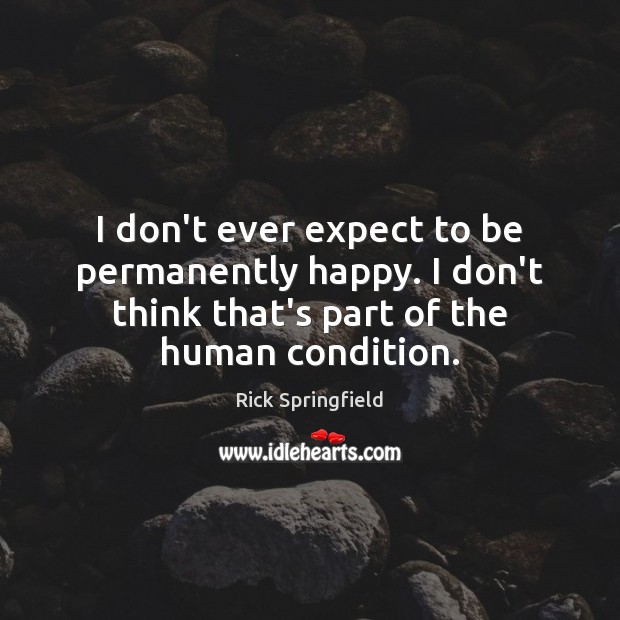 I don’t ever expect to be permanently happy. I don’t think that’s Rick Springfield Picture Quote