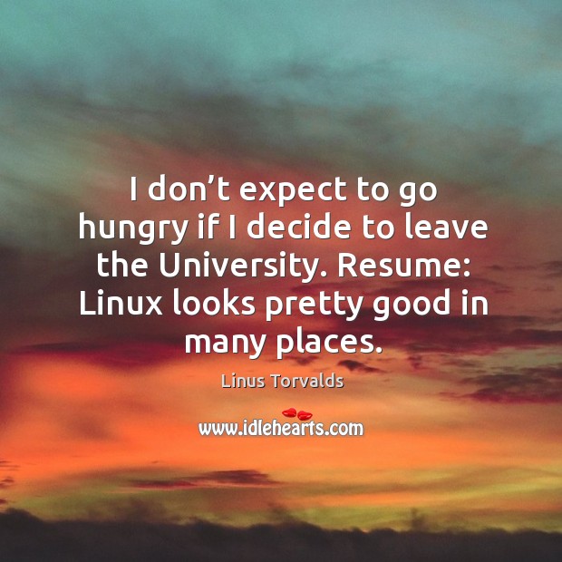 I don’t expect to go hungry if I decide to leave the university. Linus Torvalds Picture Quote