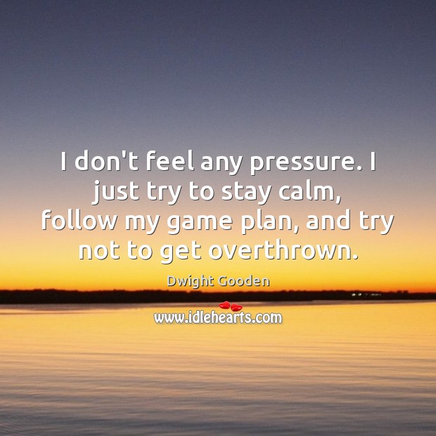 I don’t feel any pressure. I just try to stay calm, follow Dwight Gooden Picture Quote
