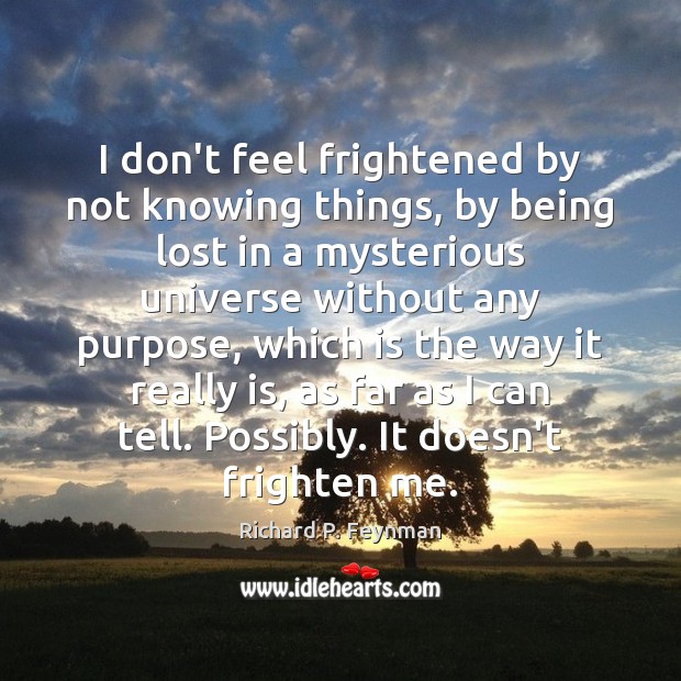 I don’t feel frightened by not knowing things, by being lost in Richard P. Feynman Picture Quote