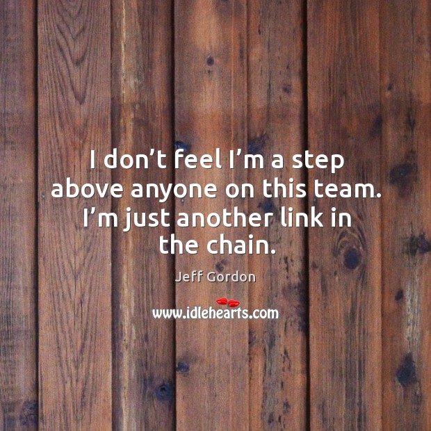 I don’t feel I’m a step above anyone on this team. I’m just another link in the chain. Jeff Gordon Picture Quote