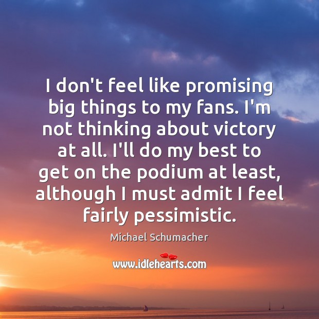 I don’t feel like promising big things to my fans. I’m not Michael Schumacher Picture Quote