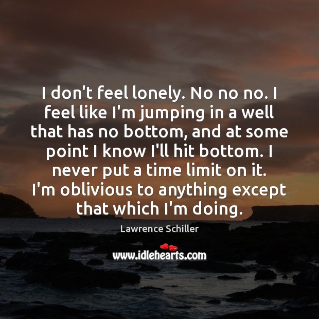 I don’t feel lonely. No no no. I feel like I’m jumping Lawrence Schiller Picture Quote