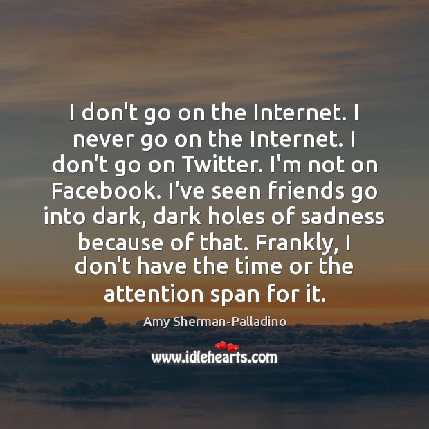 I don’t go on the Internet. I never go on the Internet. Amy Sherman-Palladino Picture Quote