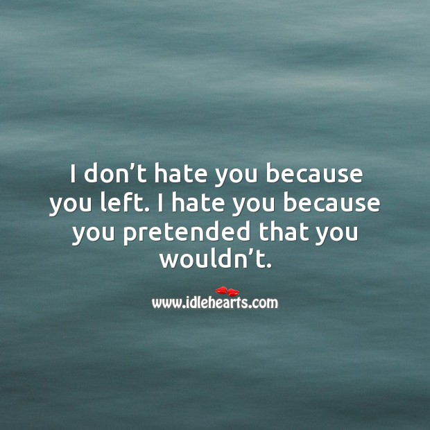 I don’t hate you because you left. I hate you because you pretended that you wouldn’t. Hate Quotes Image
