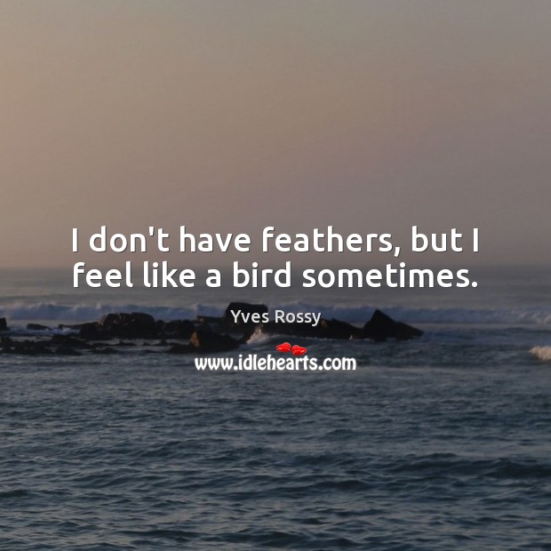 I don’t have feathers, but I feel like a bird sometimes. Yves Rossy Picture Quote