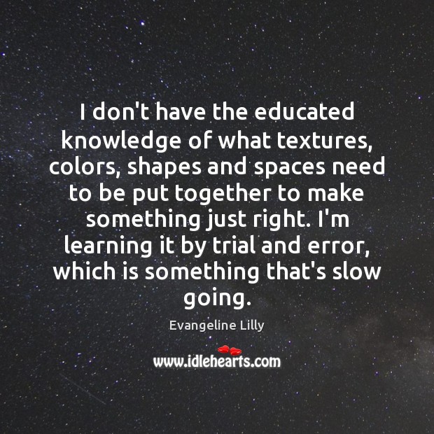 I don’t have the educated knowledge of what textures, colors, shapes and Evangeline Lilly Picture Quote