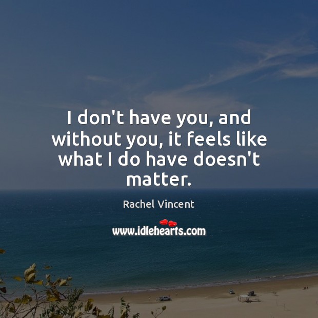 I don’t have you, and without you, it feels like what I do have doesn’t matter. Rachel Vincent Picture Quote