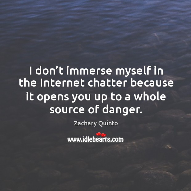 I don’t immerse myself in the internet chatter because it opens you up to a whole source of danger. Zachary Quinto Picture Quote