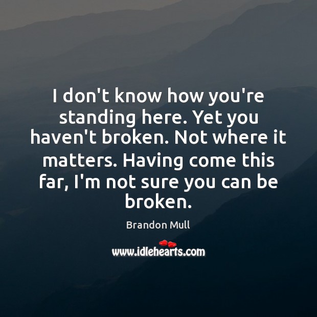 I don’t know how you’re standing here. Yet you haven’t broken. Not Brandon Mull Picture Quote
