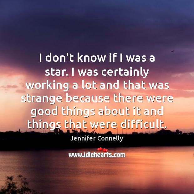 I don’t know if I was a star. I was certainly working Jennifer Connelly Picture Quote