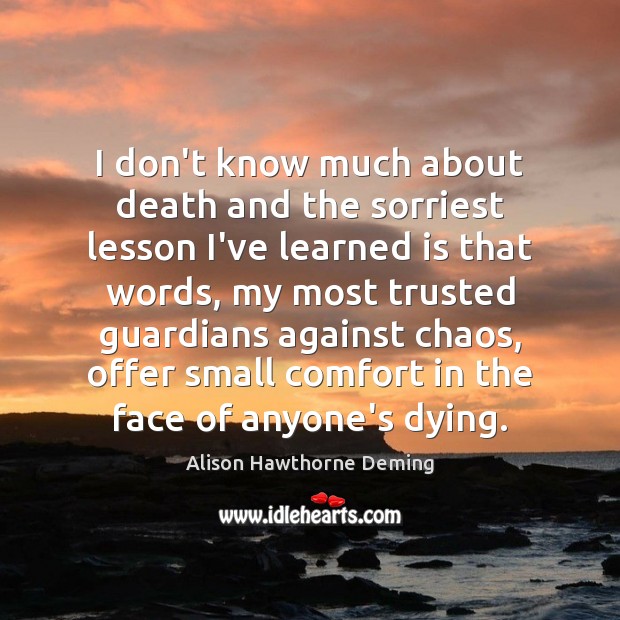 I don’t know much about death and the sorriest lesson I’ve learned Alison Hawthorne Deming Picture Quote