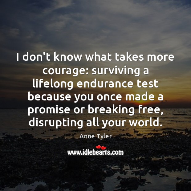 I don’t know what takes more courage: surviving a lifelong endurance test Anne Tyler Picture Quote