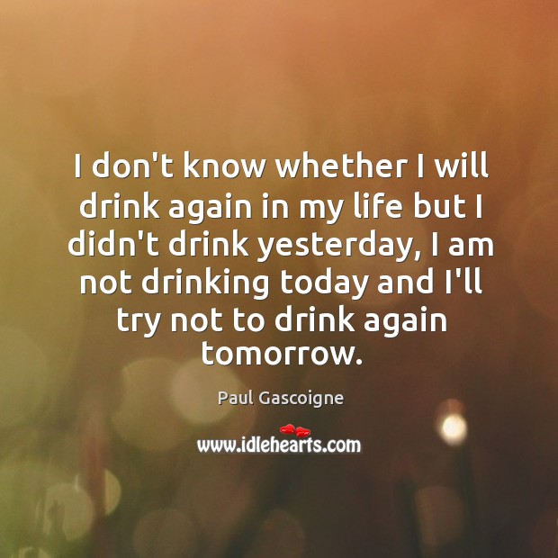 I don’t know whether I will drink again in my life but Paul Gascoigne Picture Quote