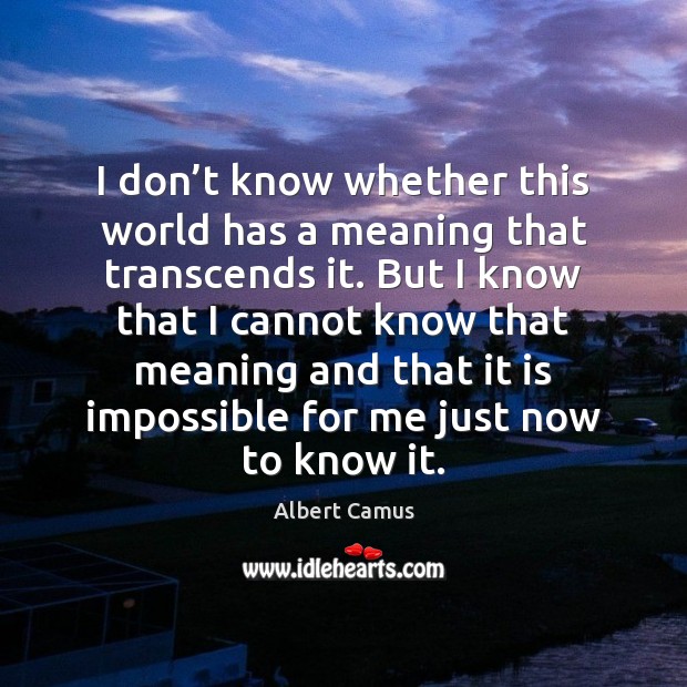 I don’t know whether this world has a meaning that transcends Albert Camus Picture Quote