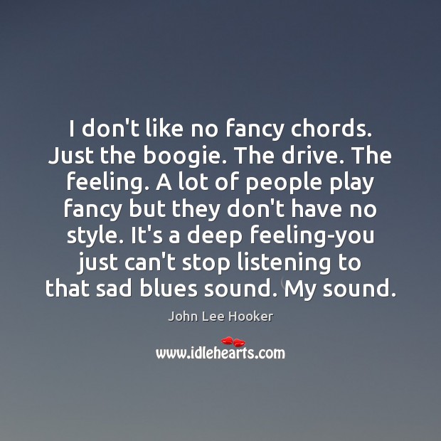 I don’t like no fancy chords. Just the boogie. The drive. The John Lee Hooker Picture Quote