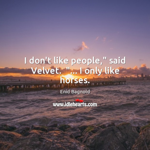 I don’t like people,” said Velvet.  “… I only like horses. Enid Bagnold Picture Quote