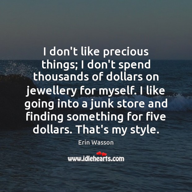 I don’t like precious things; I don’t spend thousands of dollars on Erin Wasson Picture Quote