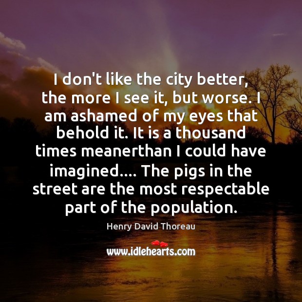I don’t like the city better, the more I see it, but Henry David Thoreau Picture Quote
