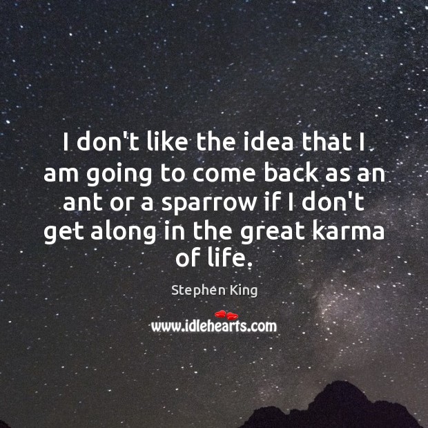 I don’t like the idea that I am going to come back Stephen King Picture Quote