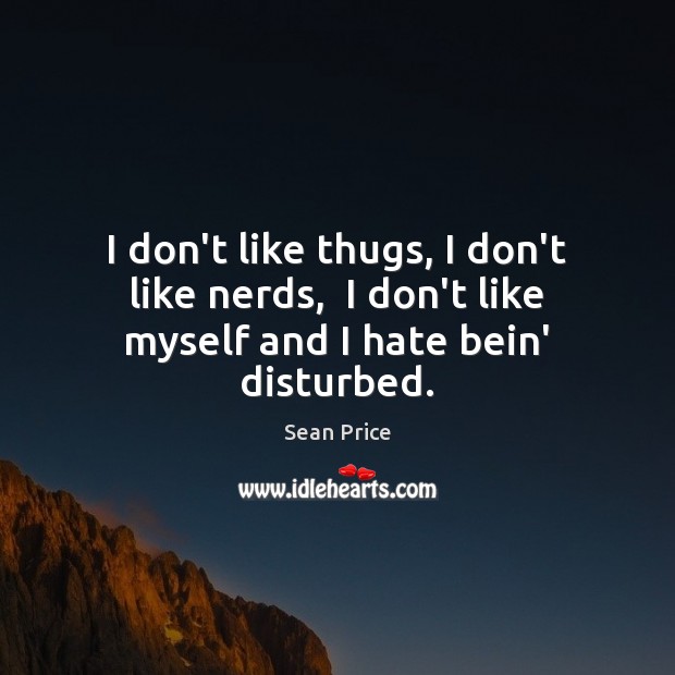 I don’t like thugs, I don’t like nerds,  I don’t like myself and I hate bein’ disturbed. Sean Price Picture Quote