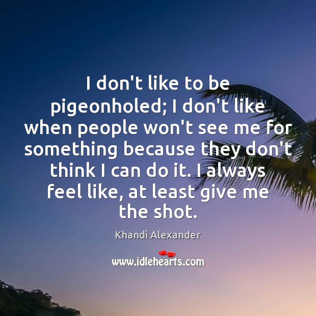 I don’t like to be pigeonholed; I don’t like when people won’t Khandi Alexander Picture Quote