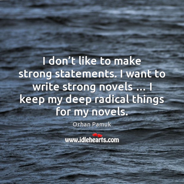 I don’t like to make strong statements. I want to write Orhan Pamuk Picture Quote
