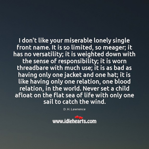 I don’t like your miserable lonely single front name. It is so D. H. Lawrence Picture Quote