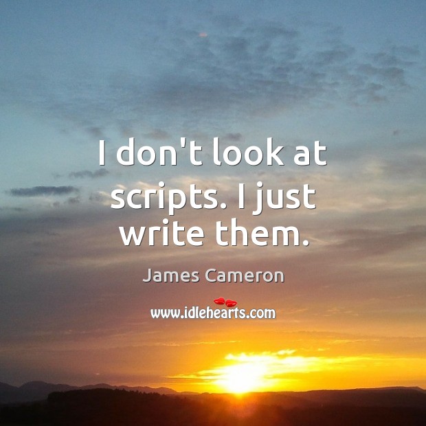 I don’t look at scripts. I just write them. James Cameron Picture Quote
