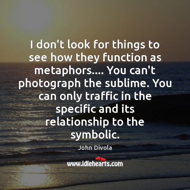 I don’t look for things to see how they function as metaphors…. John Divola Picture Quote