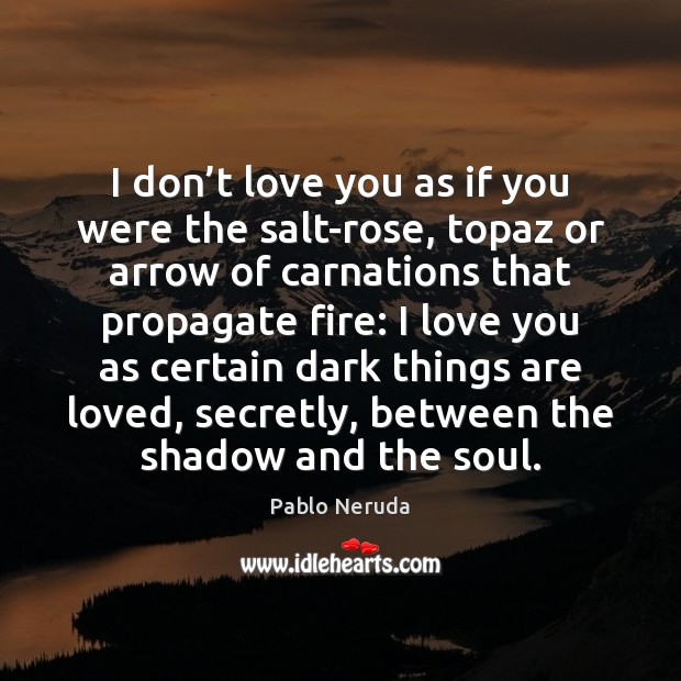 I don’t love you as if you were the salt-rose, topaz Pablo Neruda Picture Quote