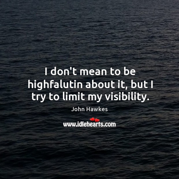 I don’t mean to be highfalutin about it, but I try to limit my visibility. John Hawkes Picture Quote