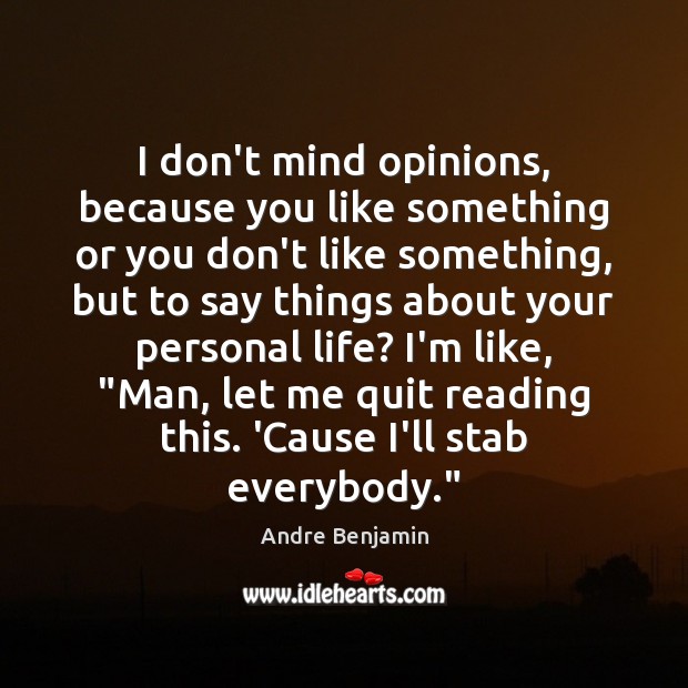 I don’t mind opinions, because you like something or you don’t like Andre Benjamin Picture Quote