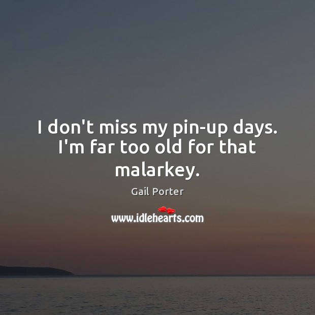 I don’t miss my pin-up days. I’m far too old for that malarkey. Gail Porter Picture Quote