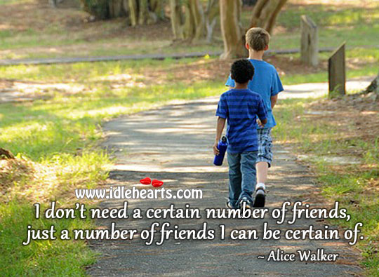 I need a number of friends I can be certain of. Alice Walker Picture Quote